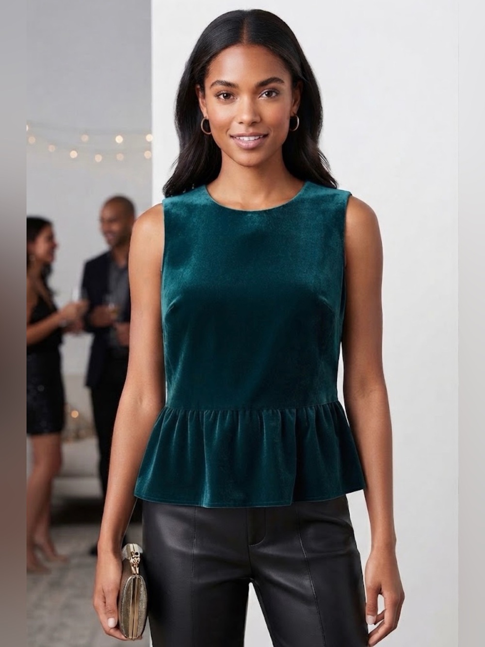 J. Crew Velvet Peplum Tank Top - Teal Green